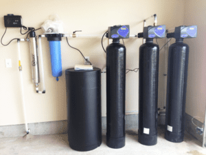 an ultraviolet light, a 20" bag filter, a water softener, an iron filter, and a polishing filter